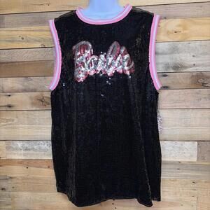 Forever 21 Barbie Jersey Women’s M NWT Black Sequin Sparkle Glam Y2K Iconic Bold